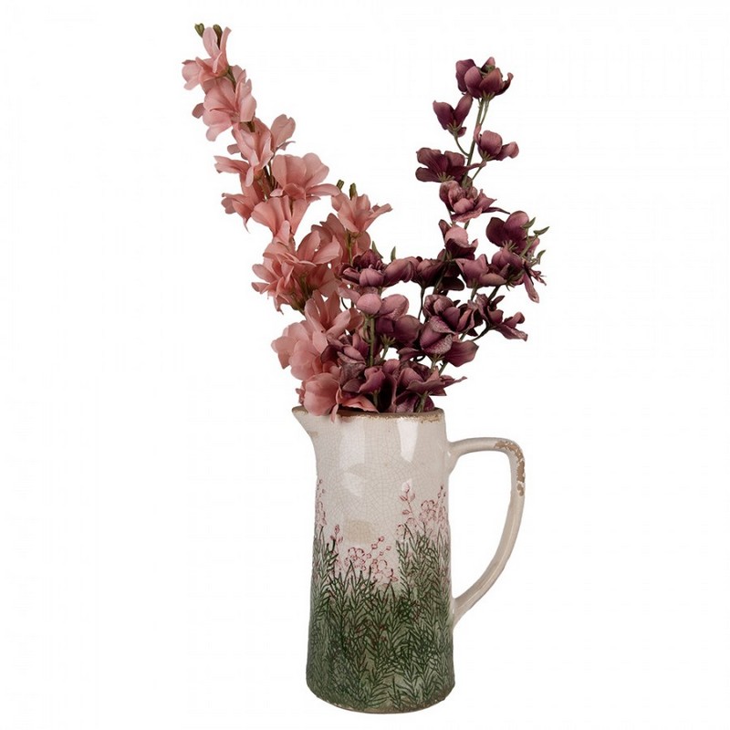 Caraffa decorativa vintage decorata con piante e fiori, utilizzabile come vaso